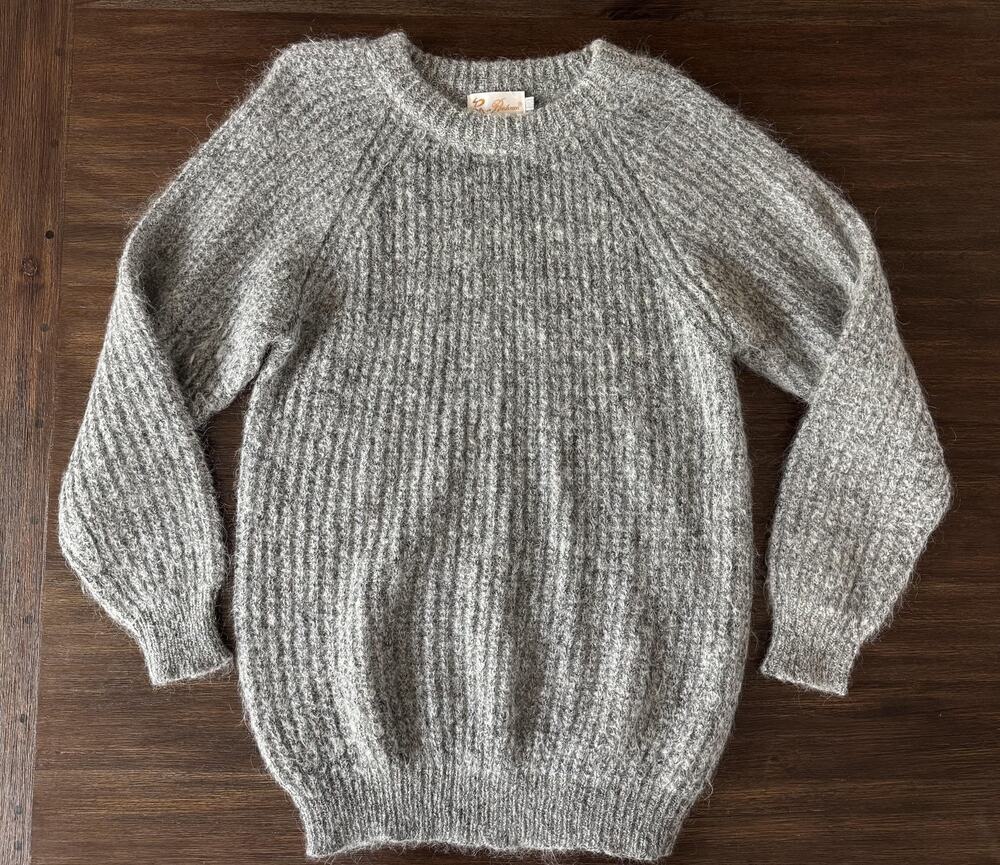 Rustic Fisherman Wool Sweater Adults XXL Gray Fuzzy Chunky Knit Unisex Richman